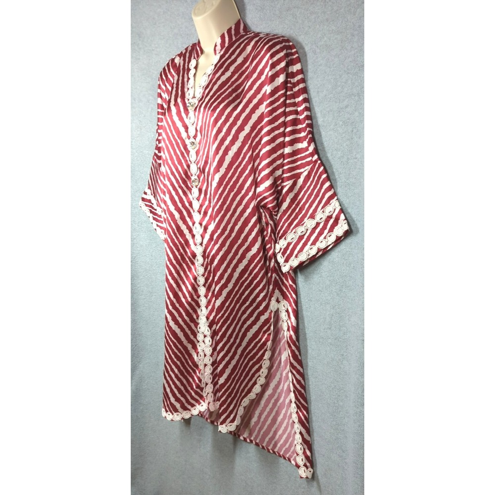 New SANA SAFINAZ Silk Dress Caftan Size Small Front Jeweled Accents Elegant